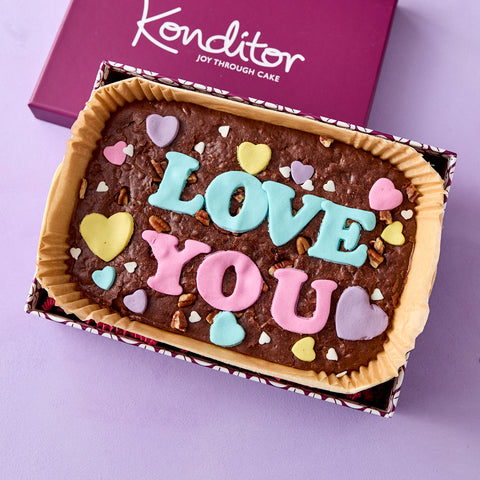 Vegan Valentine's 'LOVE YOU' Brownie Slab
